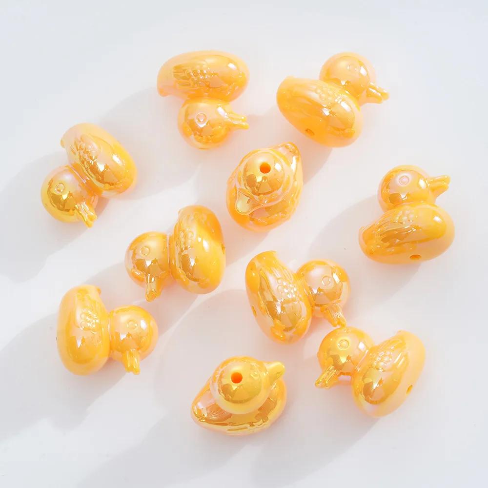 DW11 5pcs Personality Style Cartoon Cute Colorful 3D Duck Beads Cartoon Beads DIY Jewelry Diy Chain Bracelet Pendant Accessories