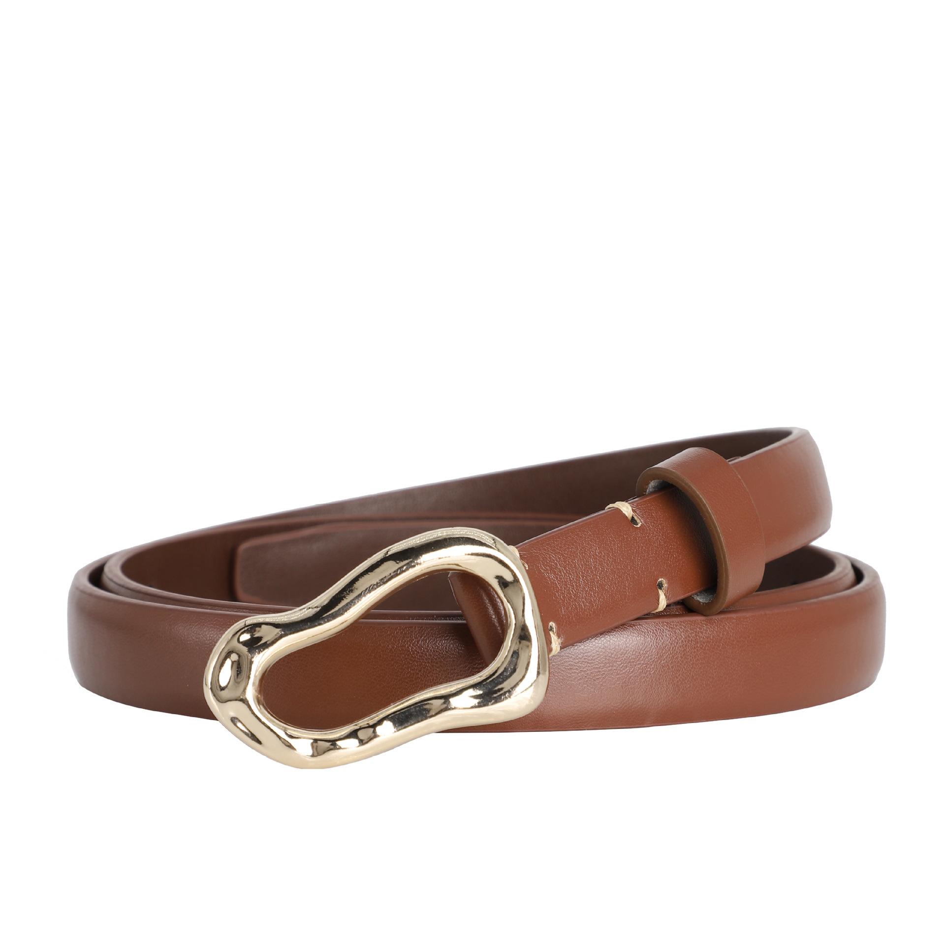 

Женский простой тонкий ремень повседневный с высоким чувством нерегулярной пряжкой, тонкий ремень для брюк для женщин 110cm темно-коричневого