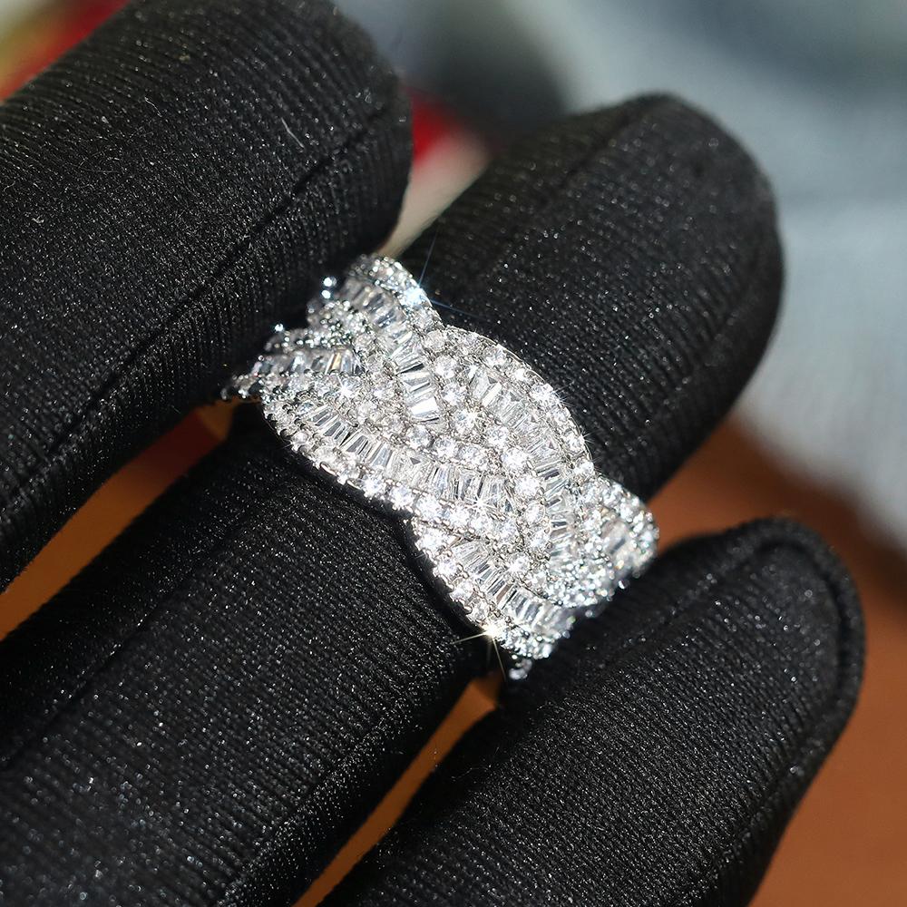 

Huitan Dazzling Novel Twisty Design Rings for Women Sparkling Eternal Wedding Bridal Zircon Lady Statement Engagement Accessory 6