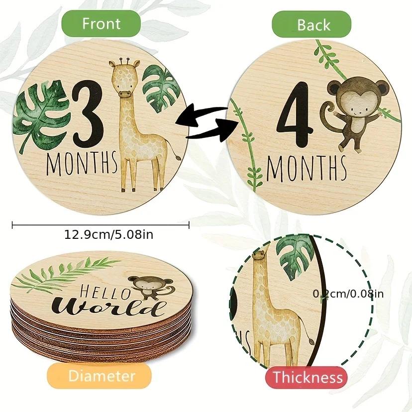 7 PCS Cute Baby Double Sided Wooden Monthly Milestone Cards Pregnancy and Baby Shower Gifts for Newborn Boys and Girls