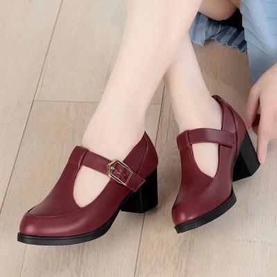 Cresfimix Women Fashion Sweet Wine Red Patent Leather Buckle Strap Square Heel Shoes Lady Leisure Spring Office Work Shoes Ba381