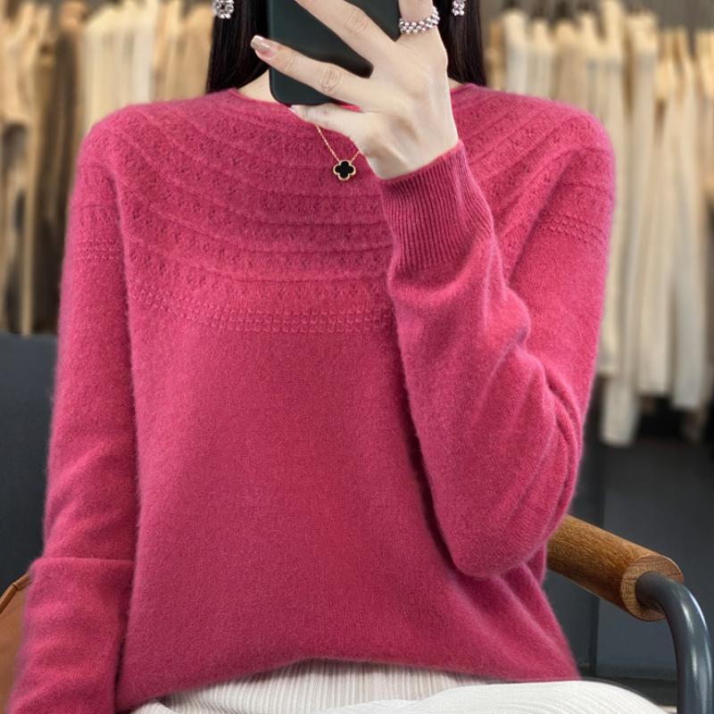 

Однострочный готовый кардиган с круглым вырезом для женщин на осень и зиму, новый вязаный свитер с полым узором и закатанными краями, универсальный модный базовый топ XXL