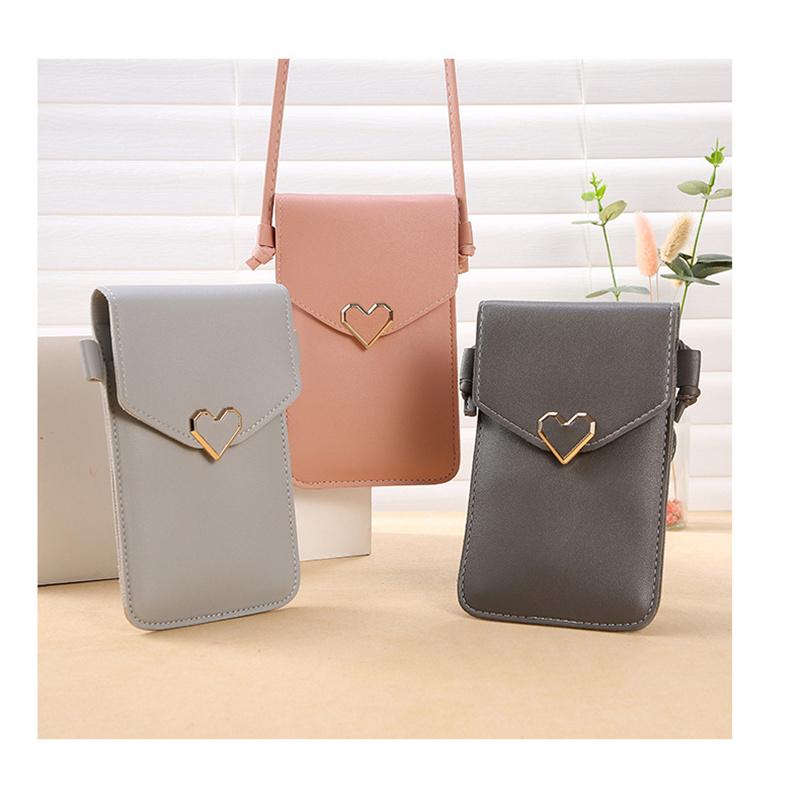 Tragbare PU-Leder-Transparent-Touchscreen-Mobile-Geldbörse Vintage-Vollfarbschnalle Geldklammer Umhängetasche für iPhone Samsung Huawei