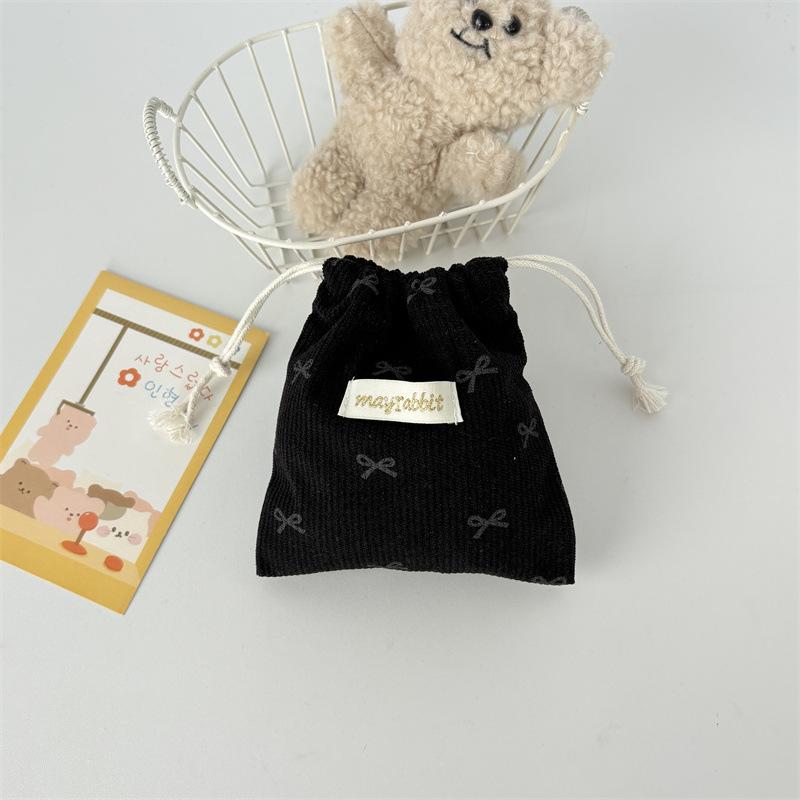 Corduroy Drawstring Bag Mini Cute Drawstring Makeup Bag Printed Small Handbag Portable Large Travel Organizers Dustproof Bag