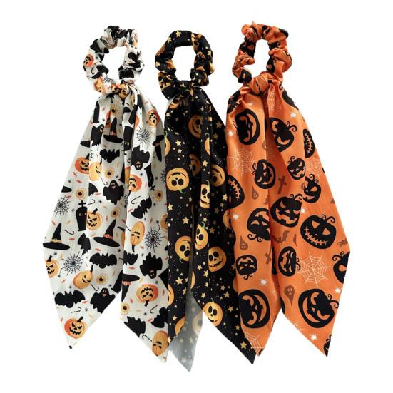 Halloween Ribbon Scrunchie Satin Scrunchies for Women, Funny Pumpkin Printed Elastic Hair Ties, Comfortable Band Soft Ponytail Holders, Decorative