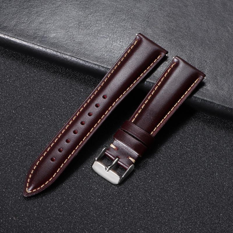 

2025 Глянцевый Винтажный Ремешок для Часов из Натуральной Кожи для Samsung и Huawei с Серебряной Пряжкой-Шпилькой 22mm вино красного