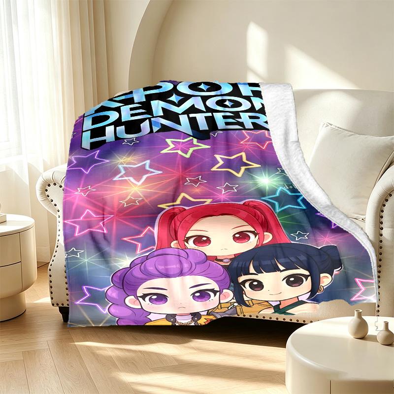 KPop Dämonenjäger Muster Decke für Heimdekoration, Bett, Sofa, Auto Reisen, Camping, Geeignet für Alle Jahreszeiten, Geburtstags-Weihnachtsgeschenk