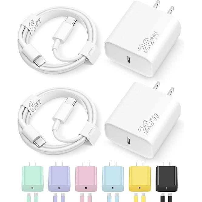 Зарядное устройство iPhone 17 16 15 Быстрая зарядка Type C Зарядные устройства USB C Блок Зарядные устройства для iPhone Air с 2 шт. Кабель 6 футов для iPhone 17/17 Plus/17 Pro