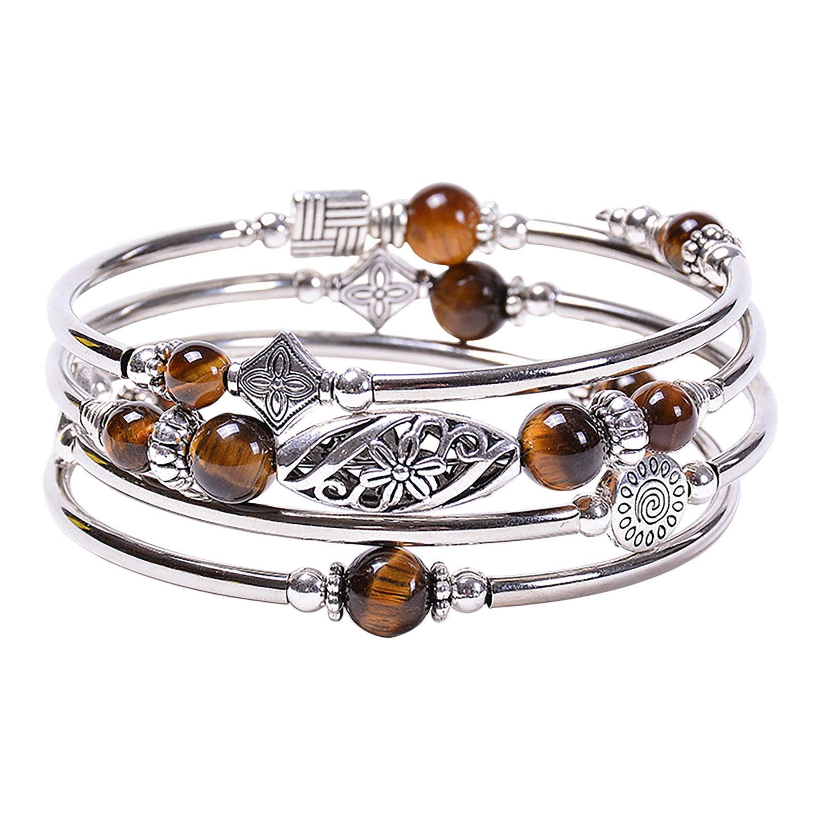 

Браслет из натурального бирюзового камня, многослойный браслет из натуральных камней с бусинами One Size коричневый