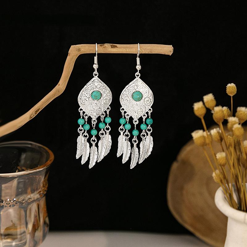 Ethnic Style Imitation Miao Silver Earrings, Colorful Long Fringed Chain Earrings, Hot-selling Earrings In Scenic Spots, Qinghe Jewelry Batches
