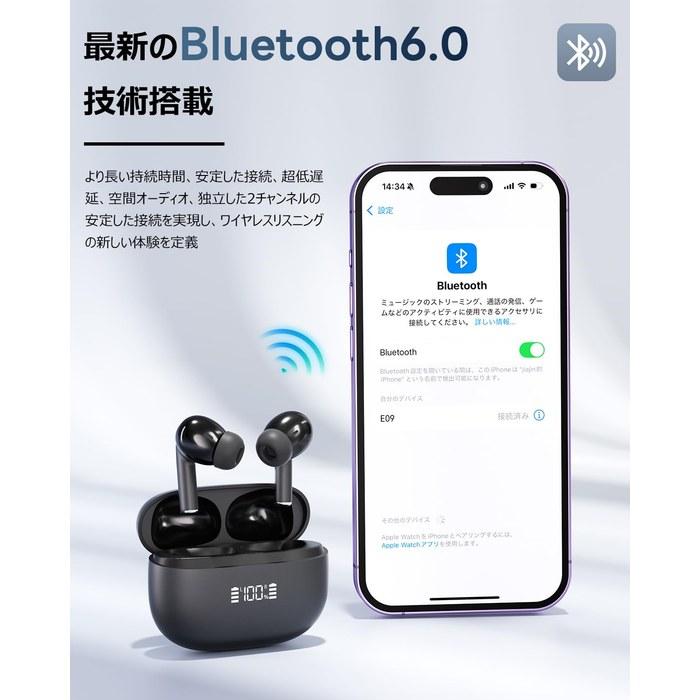 [2026] Wireless Earbuds Bluetooth 6.0 ANC Noise Cancelling, Hi-Fi Sound, IPX4 Waterproof, with Mic, Black