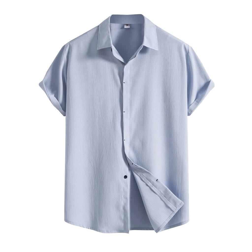 Chemise à manches courtes pour hommes, décontractée, couleur unie, ample, col rabattu, printemps été