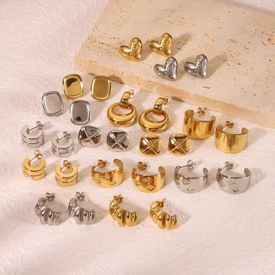 Boucles d'oreilles en acier inoxydable couleur or pour femmes, clous pendantes épaisses