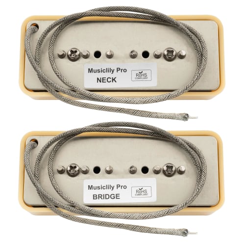 Musiclily Pro P90-BLA Alnico 5 P90 Soapbar Pickups, Single Coil, Neck and Bridge Pickup Set for Electric Guitars, Cream