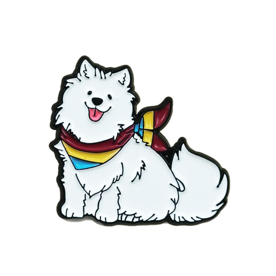 Cute Cartoon White Dog Brooch - Decorative Alloy Badge with Drip Oil Finish