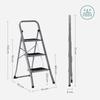 SONGMICS 3-Step Ladder, Folding Ladder, 20 cm Wide Steps Covered with Non-Slip Rubber, Rubber Feet, Handrail, Max. Static Load 150 kg, Steel