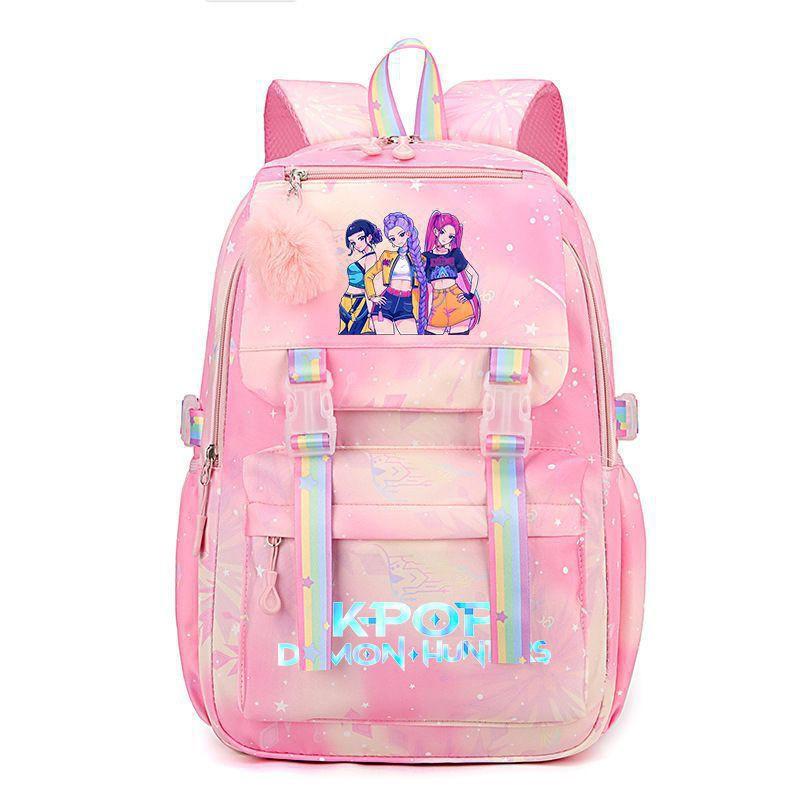 Korean Style School Backpack Teenagers Large Capacity Nylon Bookbag With Padded Straps Cartoon Print Unisex Student Bag