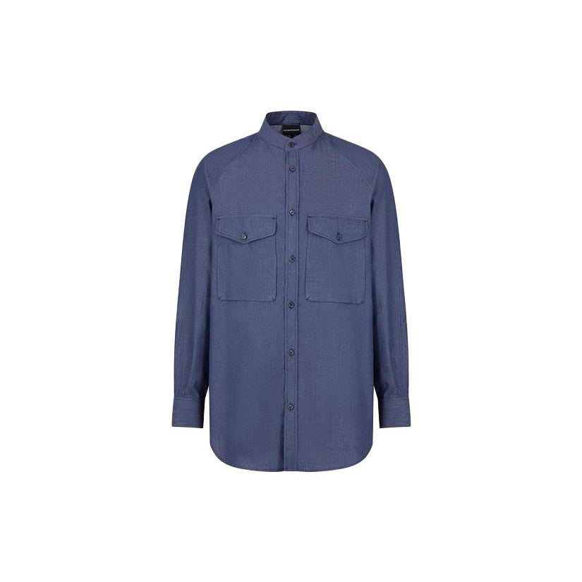 Emporio Armani Solid Color Chest Pocket Single-Breasted Long Sleeve Shirt Men shirts Blue 3D1CP1-1DAAZ-10941