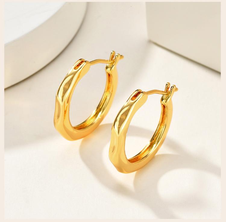 Geometric Hoop Earrings, Gold Plated Irregular Fluid Hinged Clicker, Waterproof Minimalist Jewelry for Women