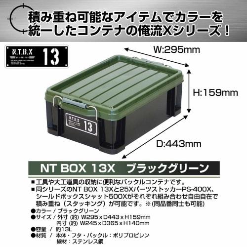 JEJ Astage X Series NT Box #13 Black Green Storage Box, Disaster Preparedness, 29.5cm Wide x 44cm Deep x 16cm High, Made in Japan, Stackable