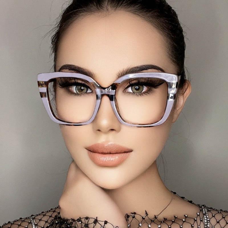 Oversize Square Frame Clear Lens Glasses Colorful Leopard Myopia Nerd Spectacles Degree -0.5 -1.0 -2.0 -3.0 -4.0 To -6.0