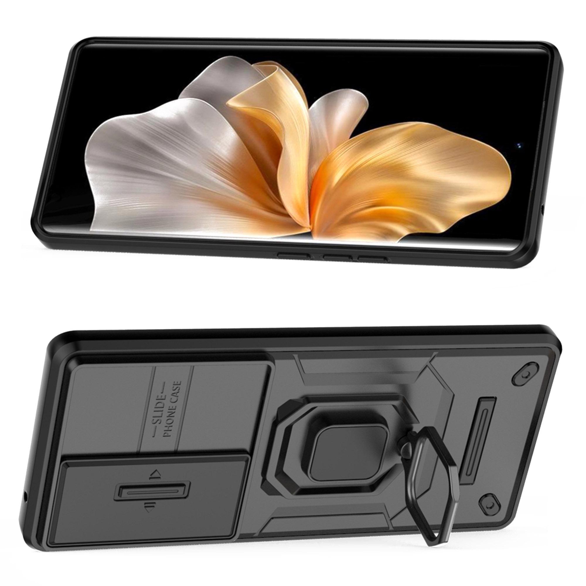 

For vivo S18 5G Case Anti-drop PC+TPU Back Cover with Slide Camera Lid Black
