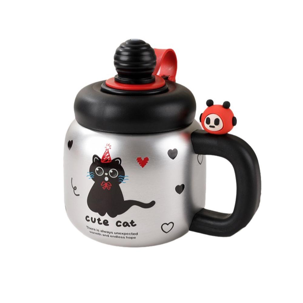 Cute Handle Thermal Water Bottle with Straw Insulated Mug Straw Bottle  Cold Beverages Style 2