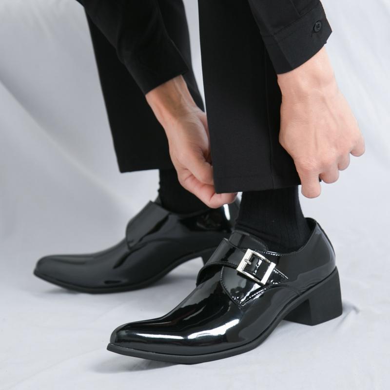 Luxury Black High Heel Men's Shoes Fashion Moccasin For Men Wedding Shoes Casual Dress Leather Pointed Toe Shoes Man Oxford Shoe