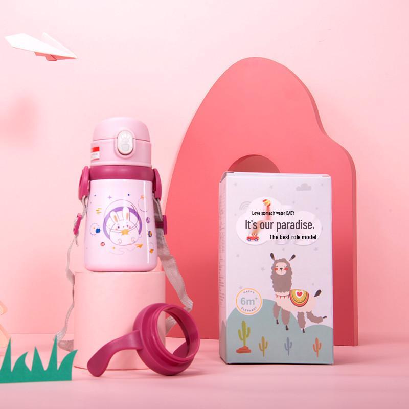 Dětská kreslená nerezová termoska se slámkou, uchem, popruhem a přizpůsobitelná studentská láhev na vodu