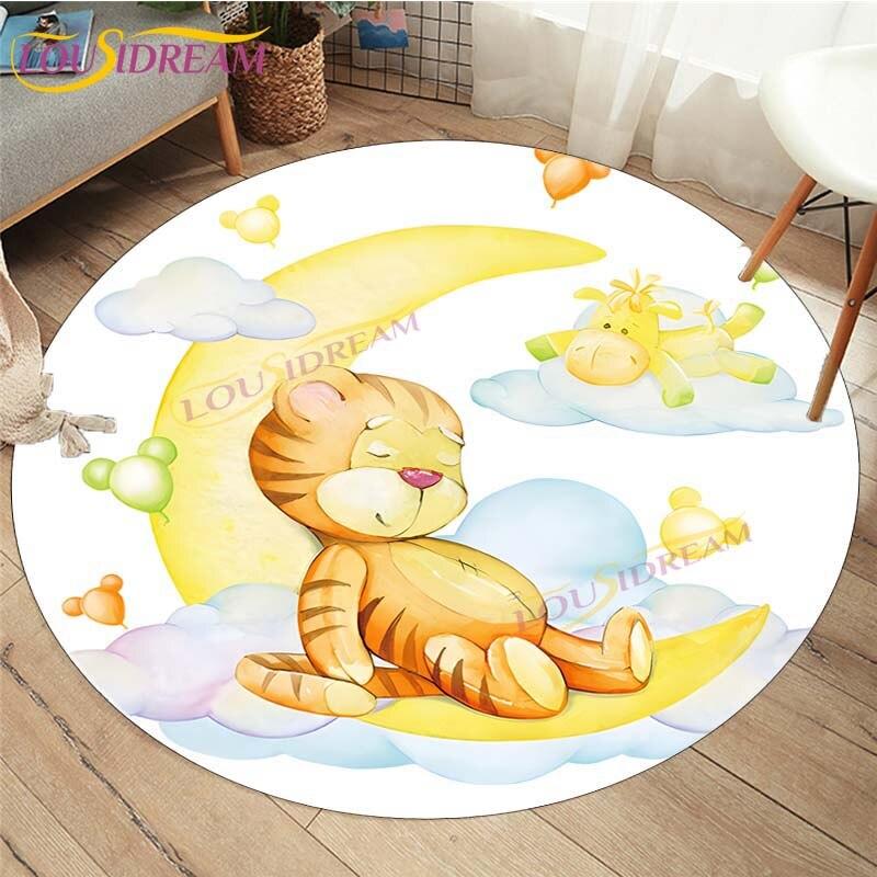 Cute Fox Elephant Printed Round Carpets Fashion Home Cartoon Round Floor Mat Children Rug for Room Baby Play Mat Room Round Rugs