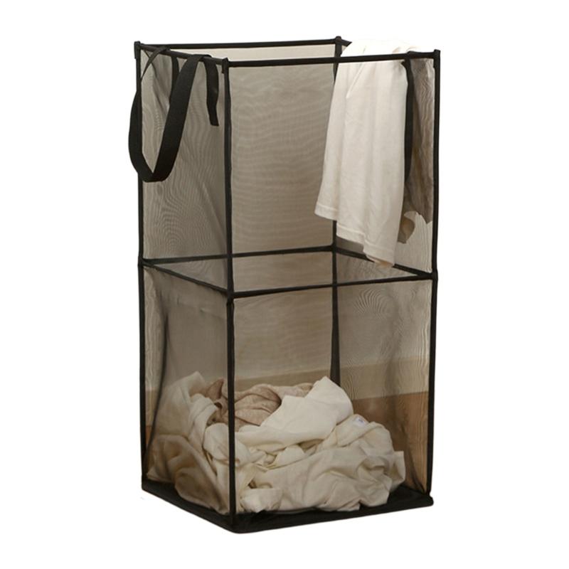 Durable Polyester Meshes Clothes Hamper Square Foldable Anti Tear Foldable Bin Laundry Hamper for Home Organization