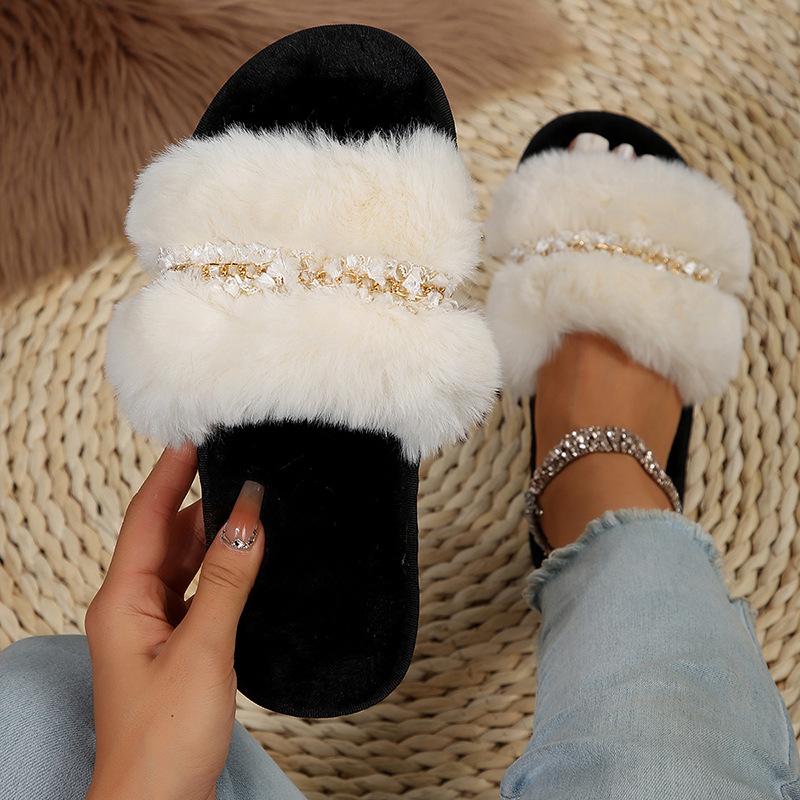 European Style Plush Thick-Sole Women's Slippers for Indoor/Outdoor Winter Use