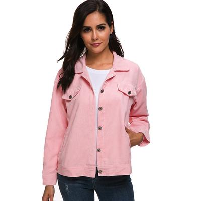 Spring Women Solid Corduroy Outerwear Single Breasted Short Jackets Wide-waist Long Sleeve Coats