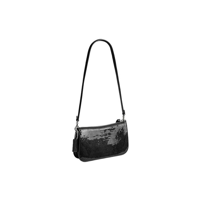 COACH Penn 21 solid color sequin card slot turn-buckle zipper closure cow leather armpit bag hand shoulder bag small size women's black