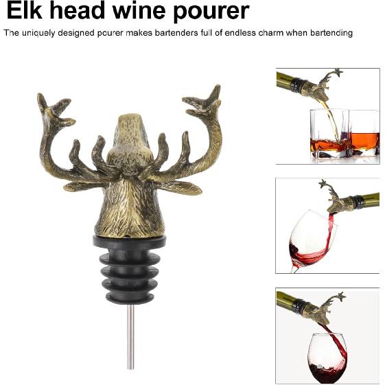 Happyyami 1pc Elk Head Wine Pourer Decorative Bottle Stopper Retro Zinc Alloy Spout for Smooth Pouring Premium Quality Wine Accessory for Bartenders