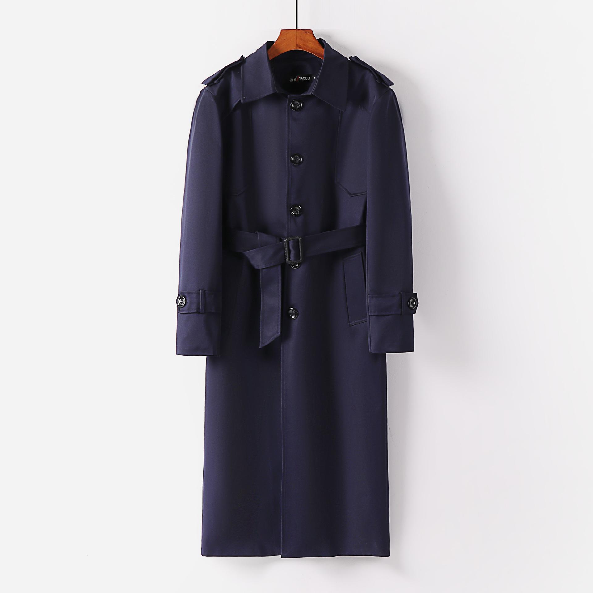 

Чоловічий тренч, повсякденний подовжений однобортний чоловічий пальто-вітровка, осінь M-6XL 4XL Темно-синій