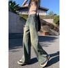 American retro washed old wide-leg jeans women's new high street design loose straight mopping pants