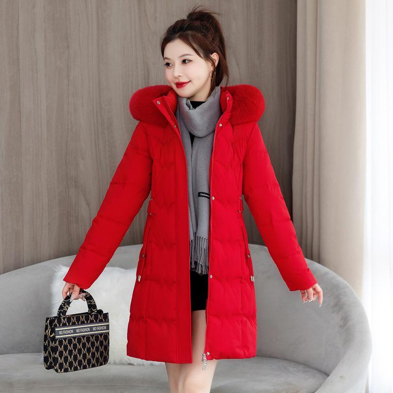 Women's Winter Coat: Waist-cinching, Long-length, with Large Faux Fur Collar, Drawstring Waist, and Extra-warm Lining.