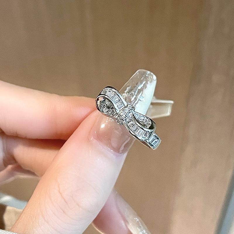 Light Luxury Bow, Personalized Diamond-Encrusted Zir*****Pening Adjustable Ring, Women'S Niche Design Fashion And High Sense