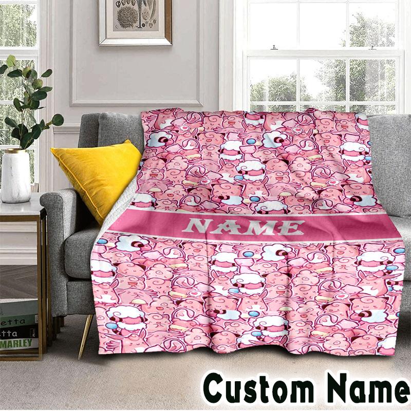 Custom NamePok-mon Blanket Flannel Throw for Sofa, Indoor, Camping, Living Room, Office, Chair, And Bed Soft Birthday Christmas Gift