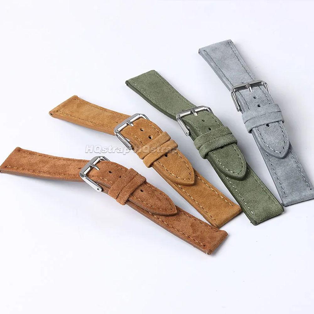 Vintage Suede Leather Watchband 18mm 19mm 20mm 22mm Watch Strap for Seiko Handmade Stitching Bracelet for Huawei Watch GT2/3/4