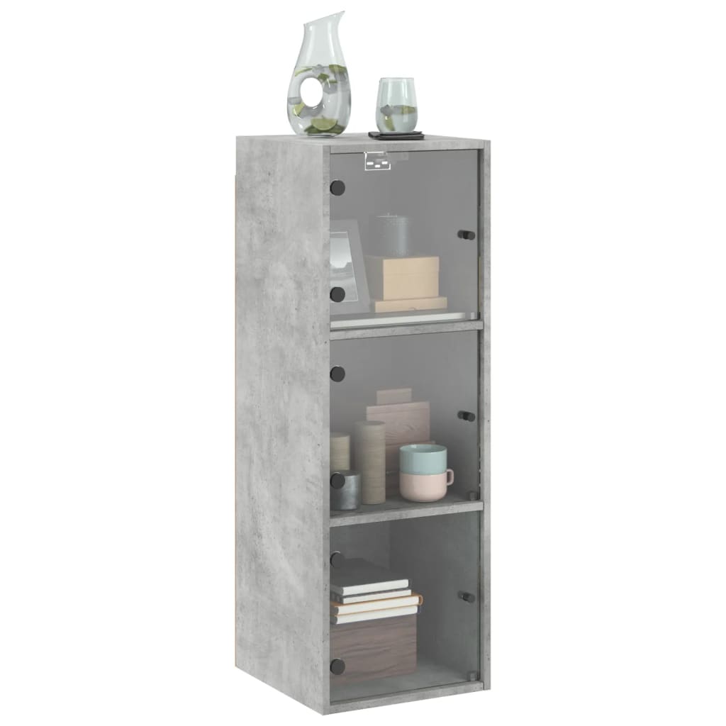 Wall Cabinet with Glass Doors Concrete Grey 35 x 37 x 100 cm