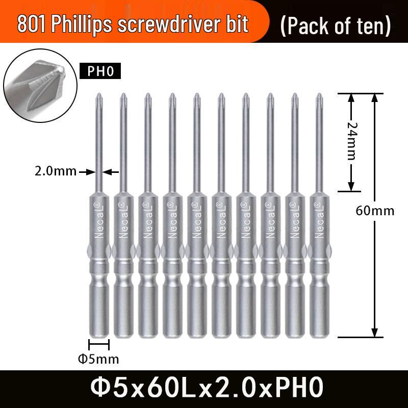 Nigao 801 Phillips Electric Screwdriver Bit, S2 Steel, Magnetic, 5mm Shank, 60mm/80mm Length