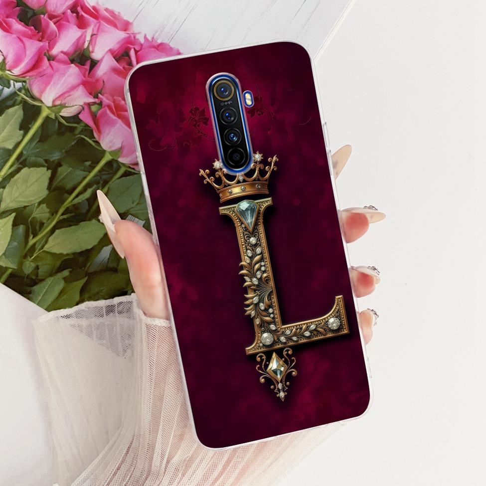 For Realme X2 Pro Case RMX1931 Transparent Luxury Crown A-Z Letters 2D Painted Soft Bumper Cover For Real Me X2 Pro Casing
