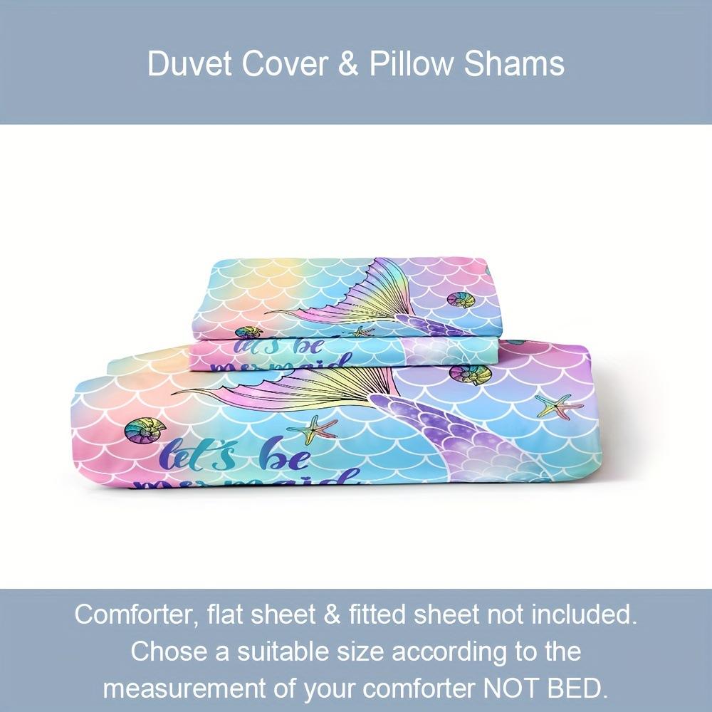 Color Shiny Gradual Change Mermaid Tail Print Duvet Set For Bedroom And Guest Room Three-Piece Set