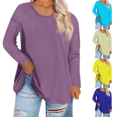 Women's Large Top Round Neck Loose And Comfortable Solid Long Sleeve T-shirt Casual