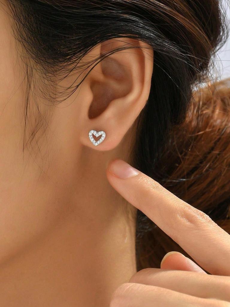 Cubic Zirconia Heart Design Stud Earrings Valentines