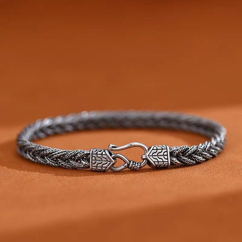 Papas Silver Plated Hand Woven Bracelet for Men and Women, Retro, Simple, and High-end Men's Jewelry