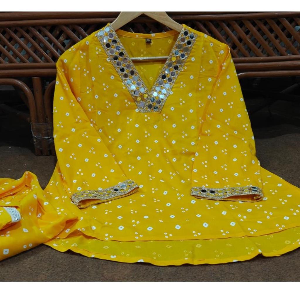 Women Designer Bandhani Print Cord Set Indian Bollywood Dhoti Kurta Top Tunic Dress