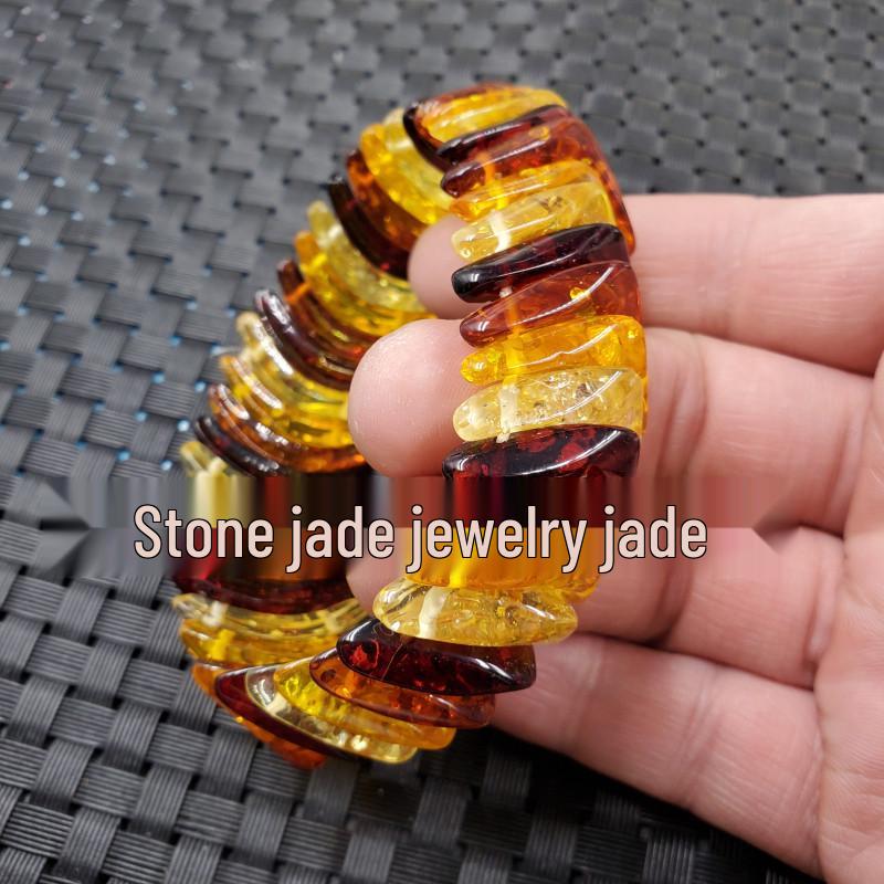Artificial Amber Blood Moon Bracelet with Rhombus and Gold Imitation Flower Design